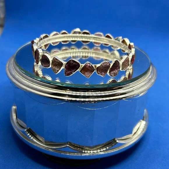 Handmade Natural Tourmaline Rough Gemstone Rose Gold Polished Bangle Bracelet